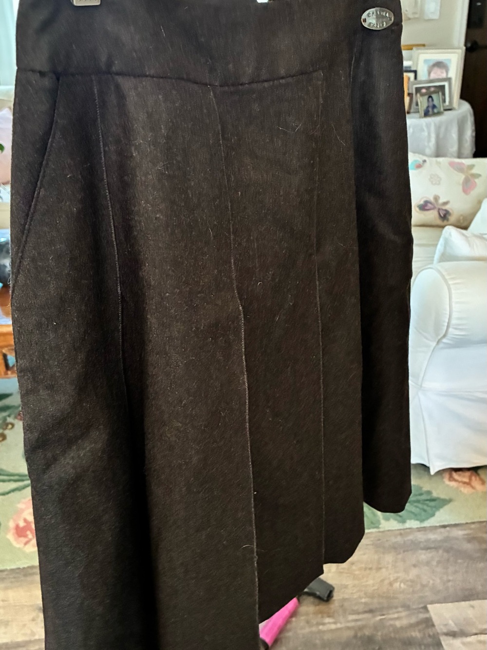CHANEL Dark Brown Wool-Blend A-Line Coat